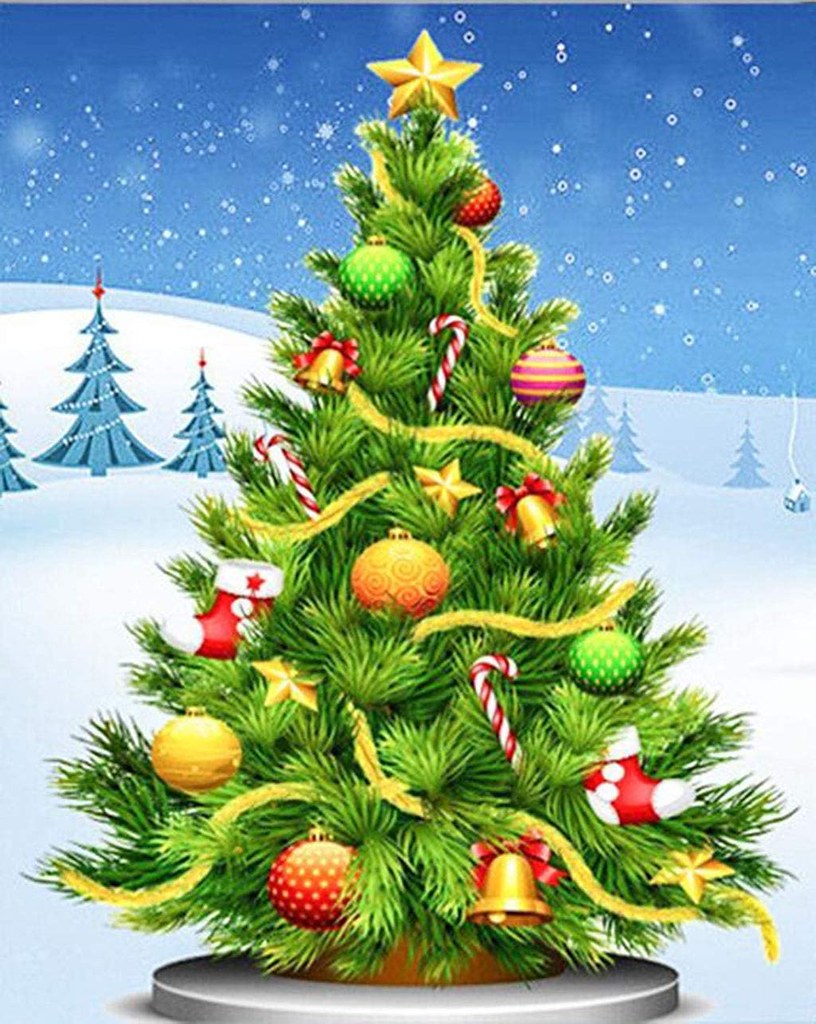 Diamond Painting Kerstboom met Ronde steentjes 100x80cm - Beste Kwaliteit