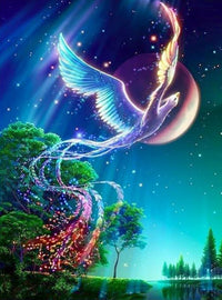 Thumbnail for Diamond Painting Fantasie Phoenix met Ronde steentjes 100x80cm - Beste Kwaliteit