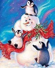Diamond Painting Pinguins Met Sneeuwpop met Ronde steentjes 100x100 - Beste Kwaliteit