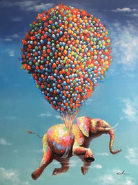 Thumbnail for Diamond Painting Olifant aan ballonnen met Ronde steentjes 100x80cm - Beste Kwaliteit