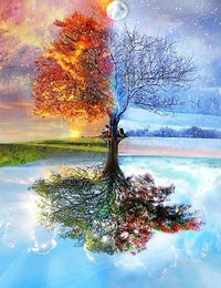Thumbnail for Diamond Painting Boom in vier seizoenen met Ronde steentjes 80x100cm - Beste Kwaliteit