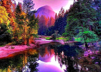 Thumbnail for Diamond Painting Kleurrijkbos met meer met Ronde steentjes 80x100cm - Beste Kwaliteit