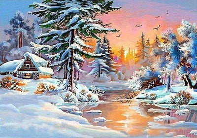 Diamond Painting Bos in de winter met Ronde steentjes 100x70cm - Beste Kwaliteit