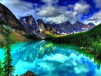 Thumbnail for Diamond Painting Blauw Meer Canada in bos met Ronde steentjes 80x100cm - Beste Kwaliteit