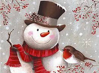 Thumbnail for Diamond Painting Sneeuwpop met roodborstje met Ronde steentjes 80x100cm - Beste Kwaliteit