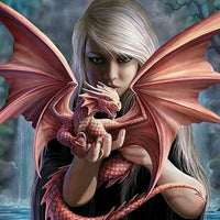 Thumbnail for Diamond Painting Meisje met babydraak met Ronde steentjes 100x100 - Beste Kwaliteit