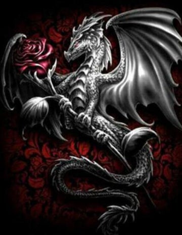 Diamond Painting Draak met roos met Ronde steentjes 80x100cm - Beste Kwaliteit