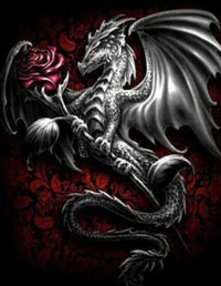 Thumbnail for Diamond Painting Draak met roos met Ronde steentjes 80x100cm - Beste Kwaliteit