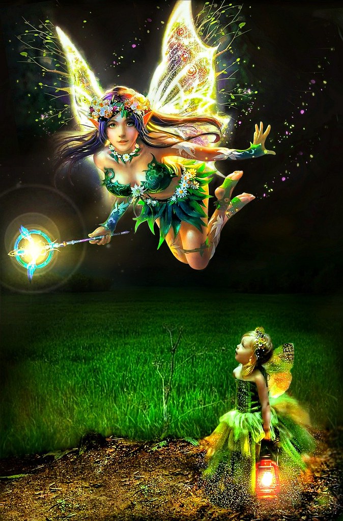 Diamond Painting Fee en meisje met Ronde steentjes 100x70cm - Beste Kwaliteit