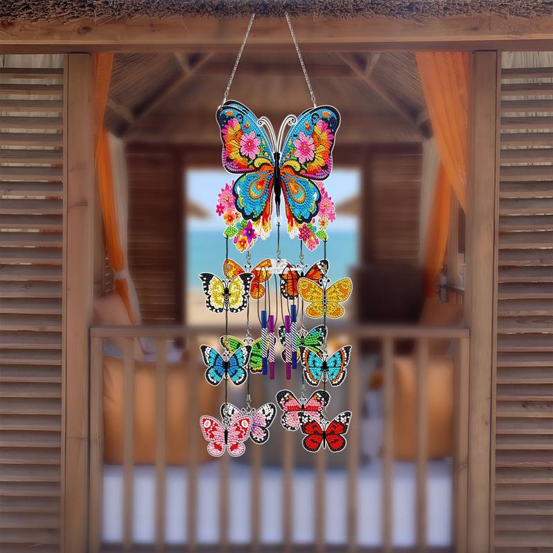 Diamond Painting Kleurrijke Vlinder Windgong - Handgemaakte Decoratieve Hanger met e steentjes