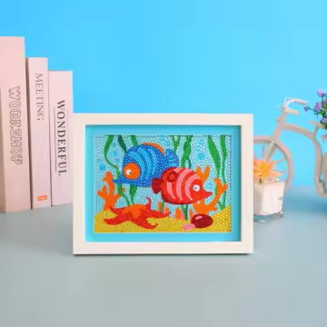 Diamond Painting Gekleurde vissen in koraal met Ronde steentjes 16x16cm