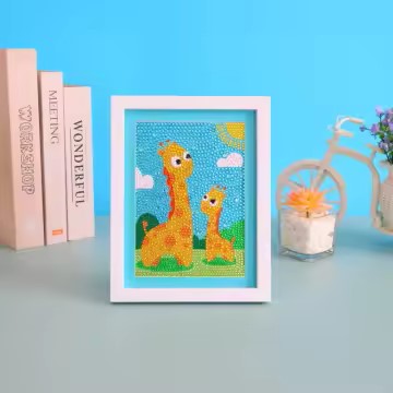 Diamond Painting Moeder kind giraf met Ronde steentjes 16x16cm