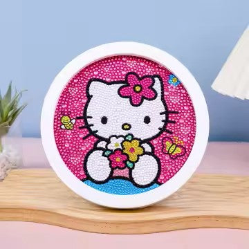 Diamond Painting Hello kitty bij bloemen met Ronde steentjes 16x16cm