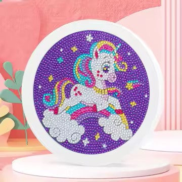 Diamond Painting Springende eenhoorn met Ronde steentjes 16x16cm
