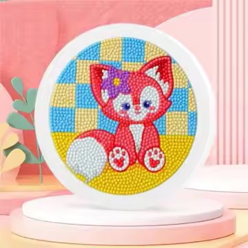 Diamond Painting Oranje vos met bloem met Ronde steentjes 16x16cm