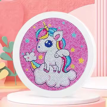 Diamond Painting Eenhoorn op wolk met Ronde steentjes 16x16cm