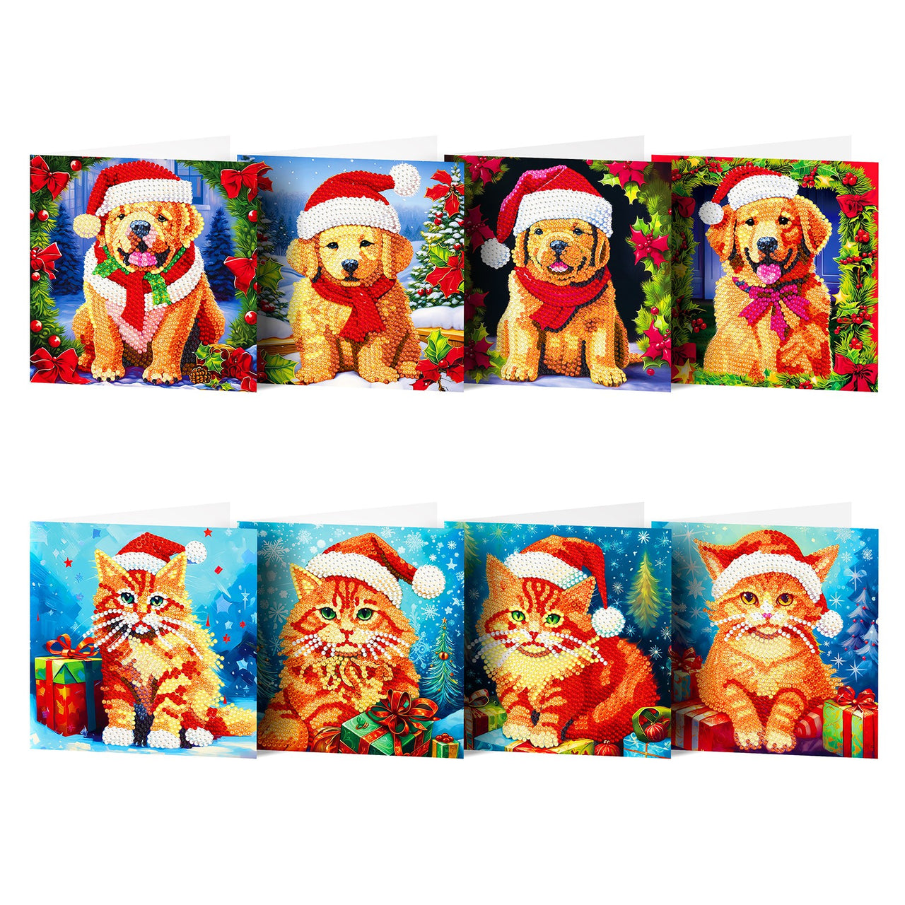 Kerstkaarten 8 Stuks Honden en Katten