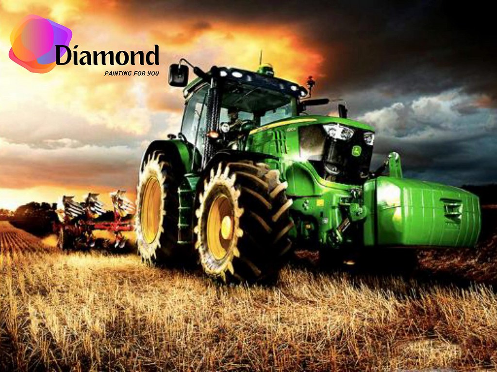 Diamond Painting Tractor John Deere met Ronde steentjes 80x100cm - Beste Kwaliteit