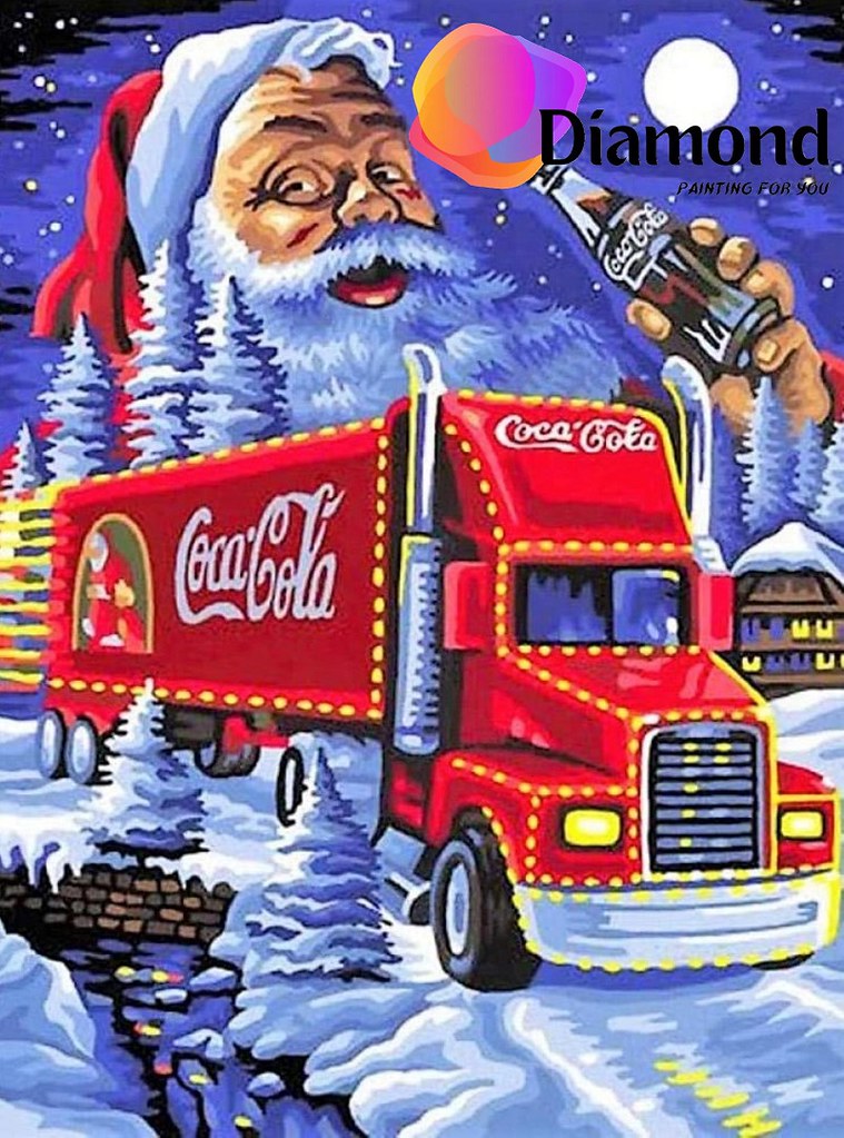 Diamond Painting Kerstman Coca Cola met Ronde steentjes 80x100cm - Beste Kwaliteit