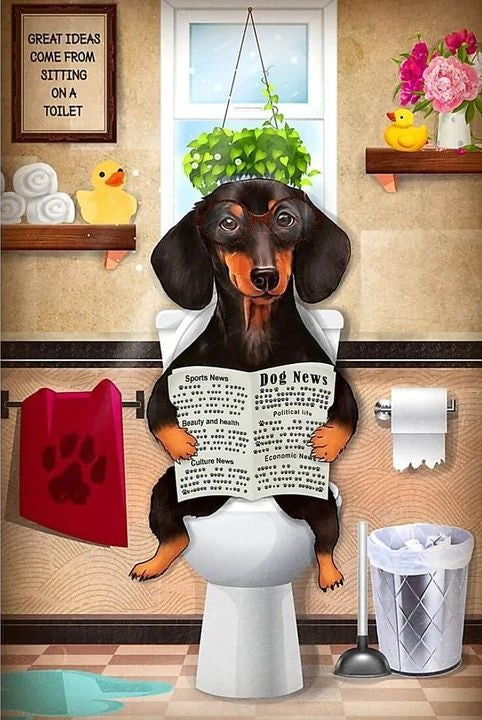Teckel op de toilet diamond painting ontwerp