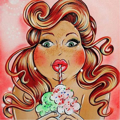 Diamond Painting Dikke Dames milkshake met Ronde steentjes 100x100 - Beste Kwaliteit