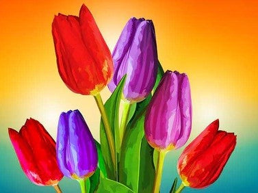 Diamond Painting Tulpen met Ronde steentjes 80x100cm - Beste Kwaliteit