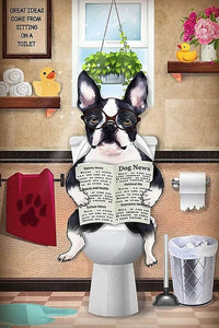 Thumbnail for Diamond Painting Franse bulldog op de toilet met Ronde steentjes 100x70cm - Beste Kwaliteit