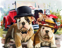 Thumbnail for Diamond Painting Twee bulldogs bij een rode auto met Ronde steentjes 80x100cm - Beste Kwaliteit