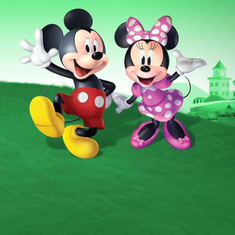 Diamond Painting Mickey en Minnie op het gras met Ronde steentjes 100x100 - Beste Kwaliteit