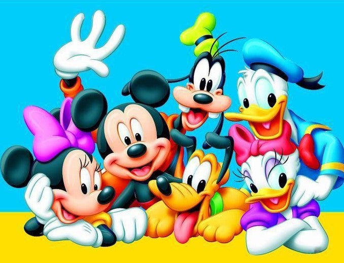 Diamond Painting Mickey Mousee & Vrienden op de foto met Ronde steentjes 80x100cm - Beste Kwaliteit