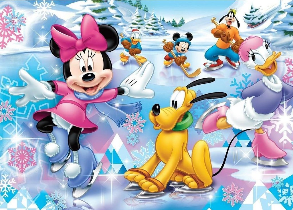 Diamond Painting Minnie Mousee & Vrienden op ijs met Ronde steentjes 70x100cm - Beste Kwaliteit