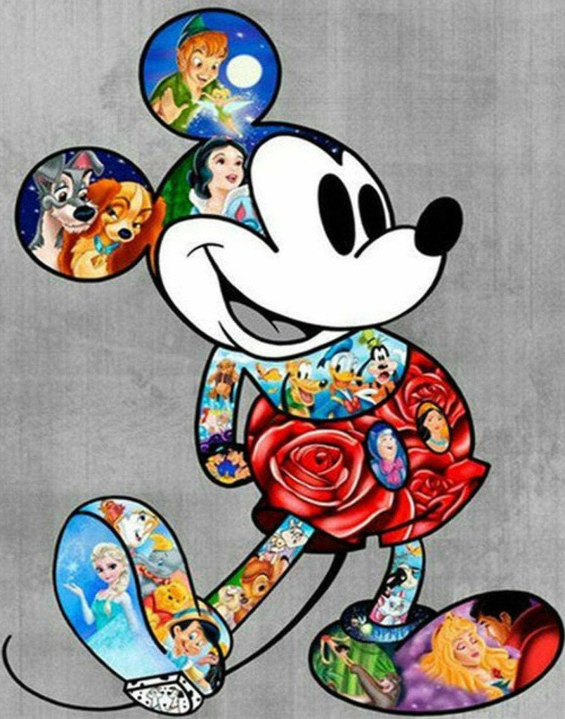 Diamond Painting mickey Mousee in lichaam met Ronde steentjes 80x100cm - Beste Kwaliteit