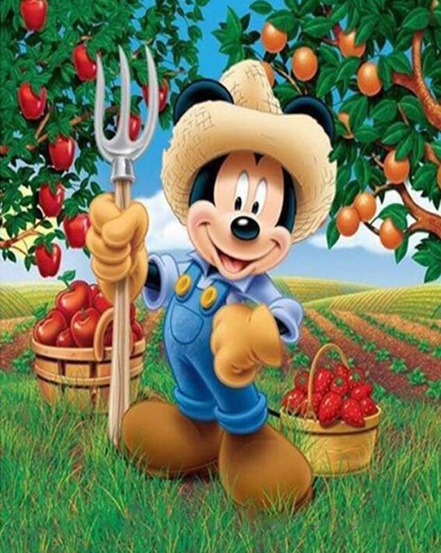 Diamond Painting Mickey Mousee met fruit met Ronde steentjes 100x80cm - Beste Kwaliteit