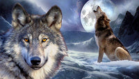 Thumbnail for Diamond Painting Twee wolven bij volle maan met Ronde steentjes 100x55cm - Beste Kwaliteit