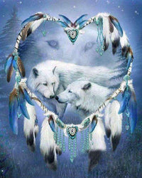 Thumbnail for Diamond Painting Witte wolven in een hart van veren met Ronde steentjes 100x80cm - Beste Kwaliteit