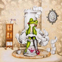 Thumbnail for Diamond Painting Meisjes kikker op toilet met Ronde steentjes 100x55cm - Beste Kwaliteit