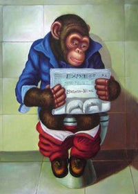 Thumbnail for Aap op toilet met krant diamond painting ontwerp