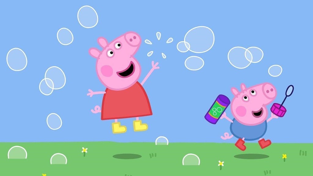 Diamond Painting Peppa en George bellen blazen met Ronde steentjes 100x55cm - Beste Kwaliteit