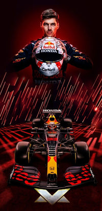 Thumbnail for Diamond Painting Max Verstappen met helm en auto met Ronde steentjes 100x50cm