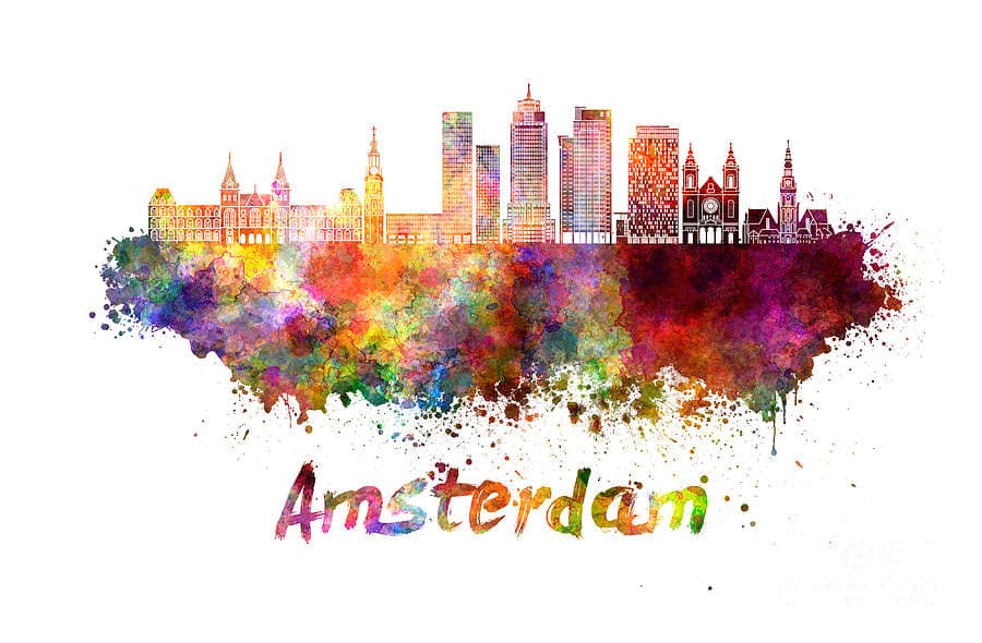 Diamond Painting Skyline van Amsterdam met Ronde steentjes 100x70cm - Beste Kwaliteit