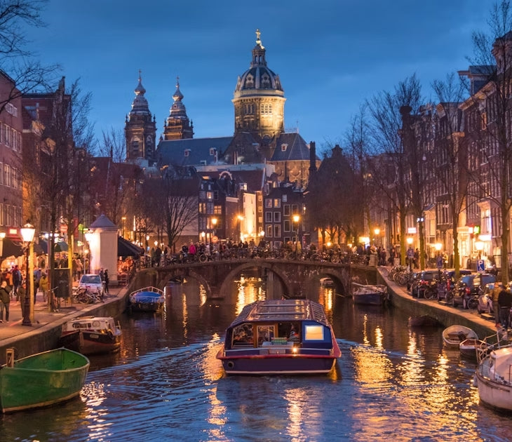 Diamond Painting Amsterdam aan de gracht in het donker met Ronde steentjes 100x80cm - Beste Kwaliteit