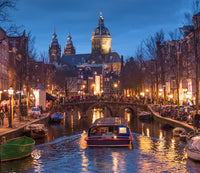 Thumbnail for Diamond Painting Amsterdam aan de gracht in het donker met Ronde steentjes 100x80cm - Beste Kwaliteit