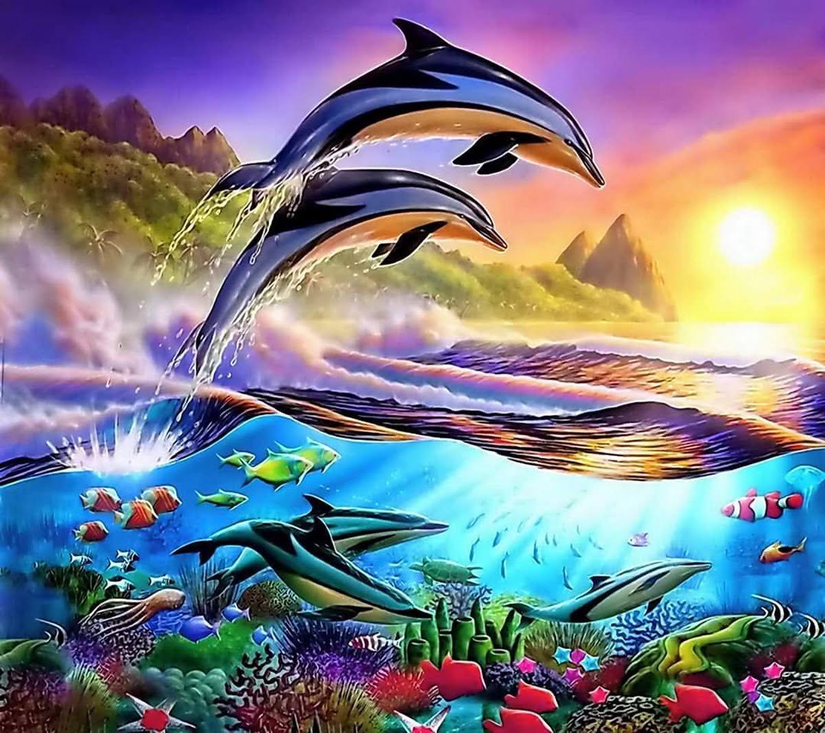Dolfijnen op zee diamond painting ontwerp