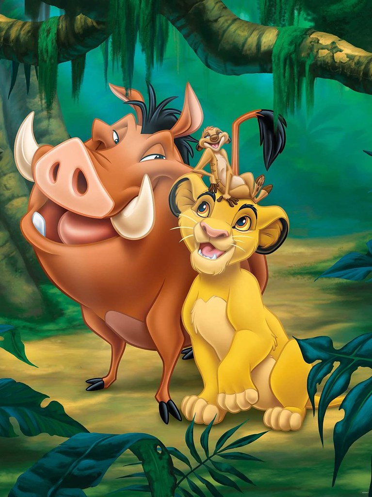 Diamond Painting Timon en Pumba met Ronde steentjes 80x100cm - Beste Kwaliteit