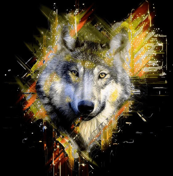 Diamond Painting Wolf van kunst met Ronde steentjes 100x100 - Beste Kwaliteit