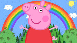 Diamond Painting Peppa in de regen bij een regenboog met Ronde steentjes 100x55cm - Beste Kwaliteit