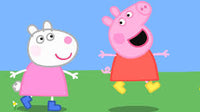 Thumbnail for Diamond Painting Peppa en Suzy springen  met Ronde steentjes 100x55cm - Beste Kwaliteit