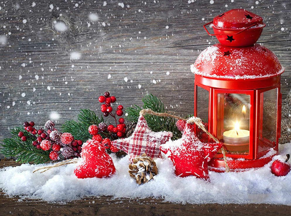 Lantaarn met kerstversiering diamond painting ontwerp