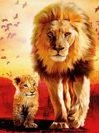 Thumbnail for Kleine en grote leeuw diamond painting ontwerp