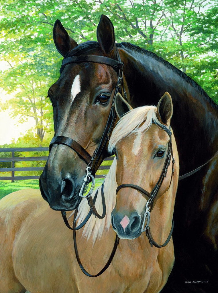 Diamond Painting Paarden zwart en bruin met Ronde steentjes 100x80cm - Beste Kwaliteit